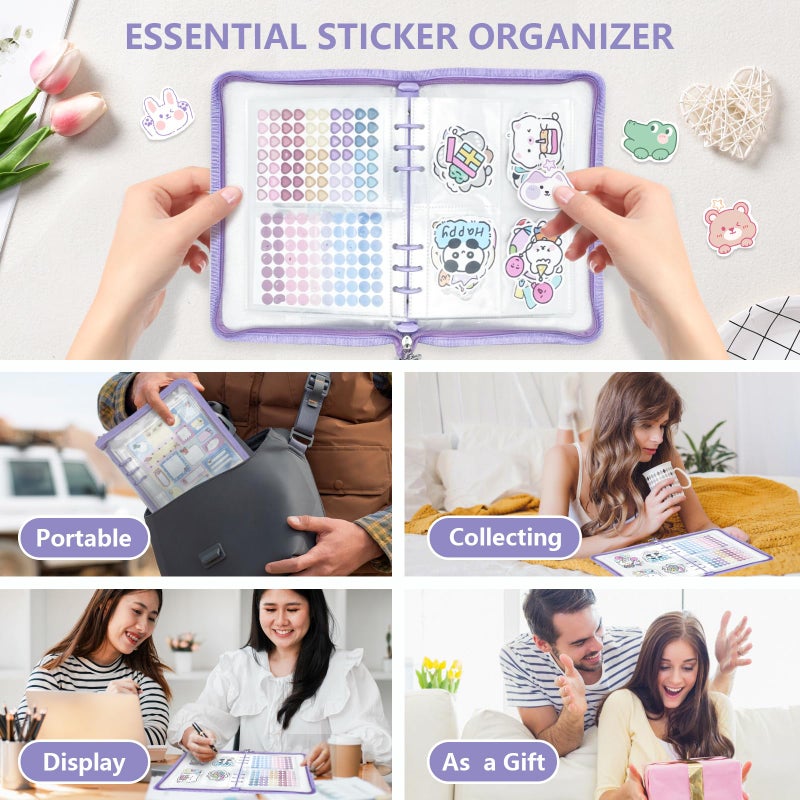 NOCAFI Sticker Organizer Binder Sticker Storage Display Book Reusable Sticker Book Collecting Album Sticker Keeper Holder Organizer with 220 Pockets and Zipper Closure  Sticker Not Included (Purple) - Image 4
